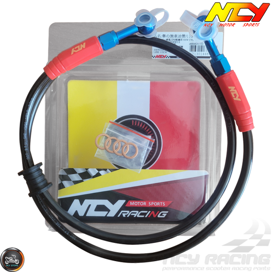 NCY Brake Line Front 110cm Stainless Braided Sealed (QMB, GY6, Universal)