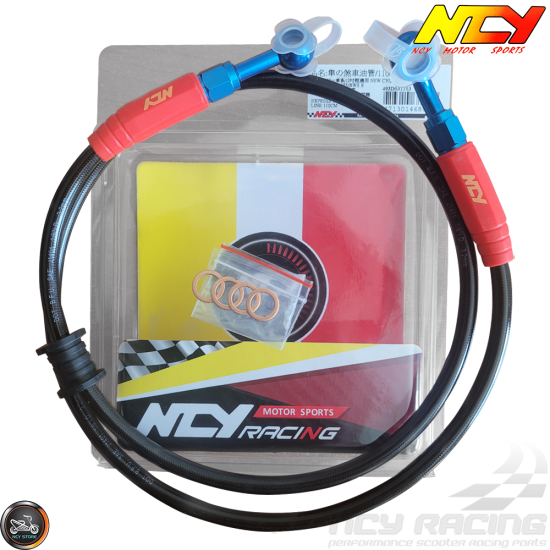 NCY Brake Line Front 110cm Stainless Braided Sealed (QMB, GY6, Universal)