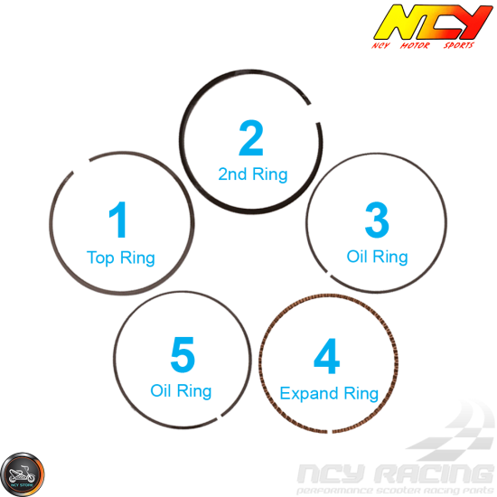 NCY Piston Rings 61mm 1.0/1.0/2.0 Set (GY6)