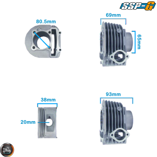 SSP-G Cylinder 63mm 180cc Big Bore Kit w/Cast Piston Fit 57mm (GY6)