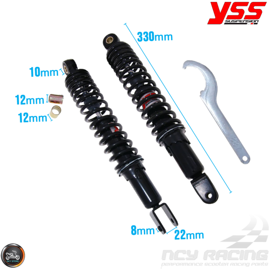 YSS Shock 330mm Twin Pro-X Black Set (Kymco)